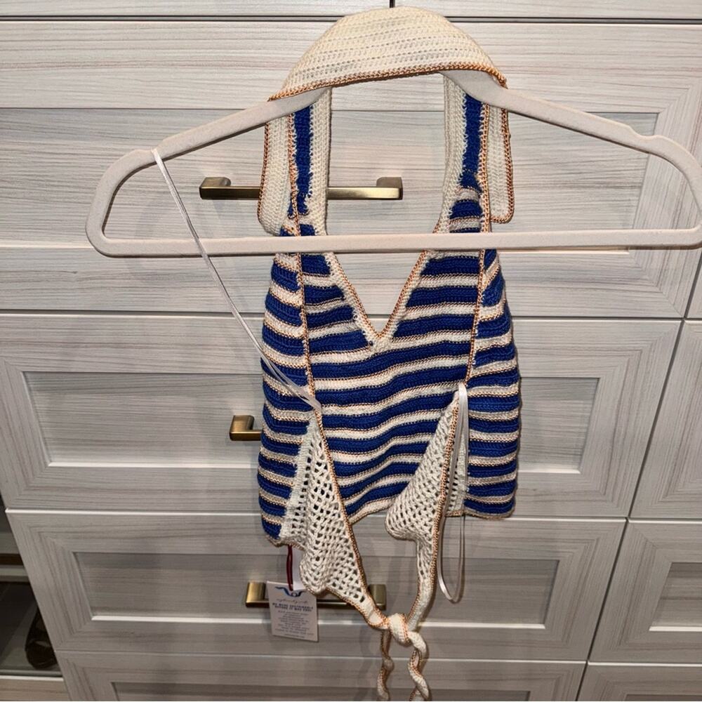 My Beachy Side Ali Crochet Striped Halter Top Small Navy - Picture 10 of 12